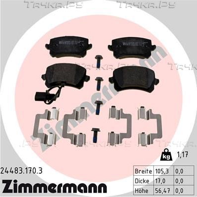 Тормозные колодки Zimmermann задние для Audi Q3 I (8U) 2013-2018. Артикул 24483.170.3