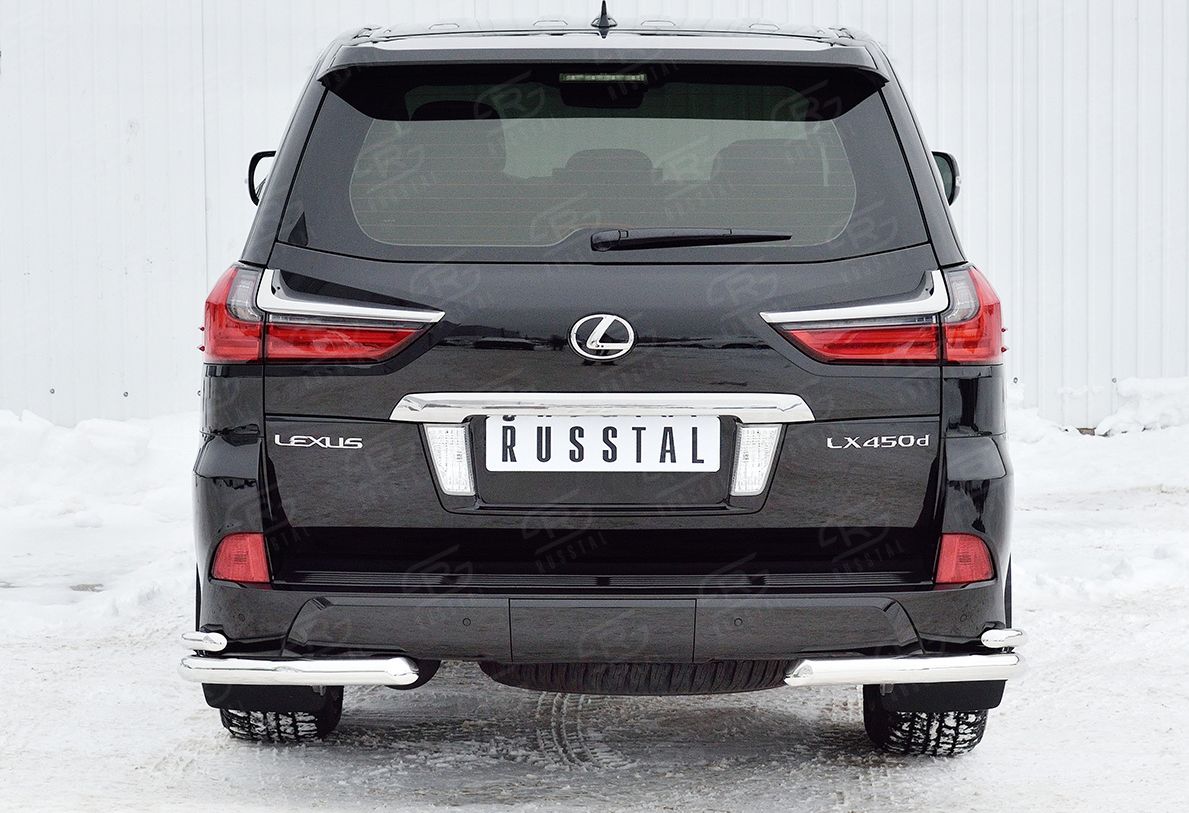 Защита RusStal заднего бампера уголки уголки 63-42 мм для Lexus LX450d III 2-й рестайлинг 2015-2026 (кроме F-Sport). Артикул LLX4Z-002527