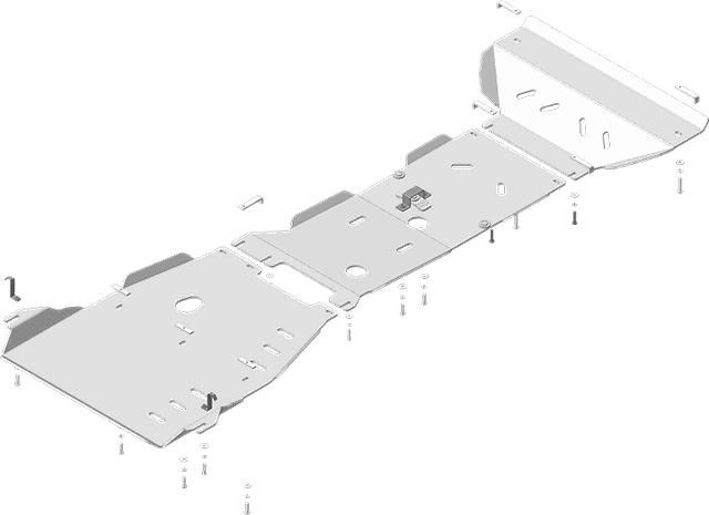 Защита алюминиевая Мотодор усиленная для двигателя, переднего дифференциала, КПП, радиатора, РК, бака AdBlue Dodge Ram 1500 2015-2018. Артикул 382907