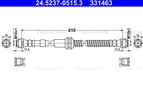 Тормозной шланг ATE передний для Porsche Cayenne I (955) 2002-2010. Артикул 24.5237-0515.3