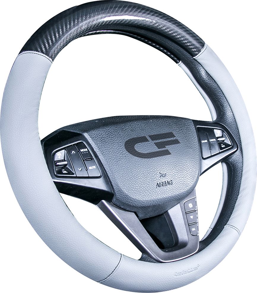 Оплётка на руль CarFashion Carbon CF (размер M, экокожа, цвет СЕРЫЙ/ЧЕРНЫЙ). Артикул 31457