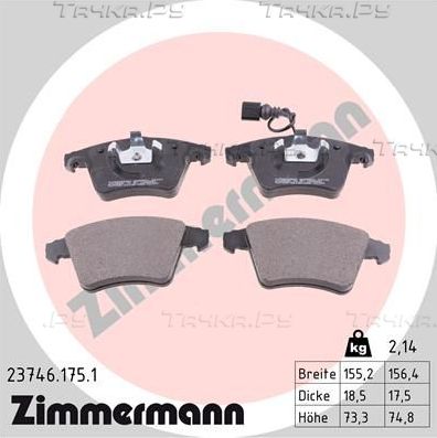 Тормозные колодки Zimmermann передние для Volkswagen Multivan T5 2003-2015. Артикул 23746.175.1