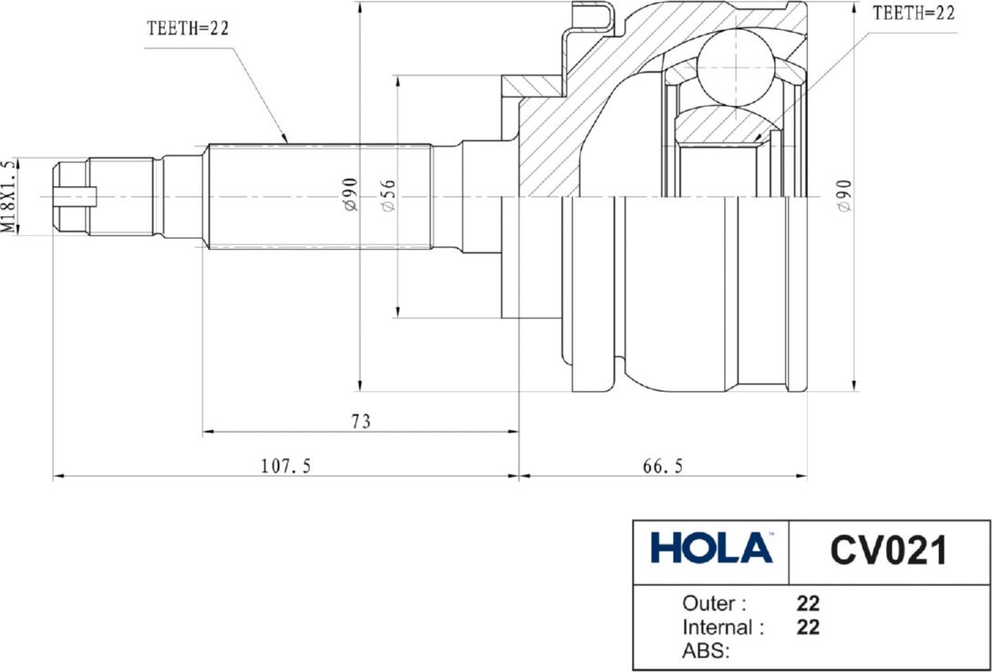 Шрус наружный (граната) HOLA. Артикул CV021