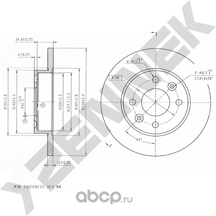 Диск тормозной передний RENAULT 19 I/II 88-03 CLIO I/II 90-16 (Zennek). Артикул DBD0113