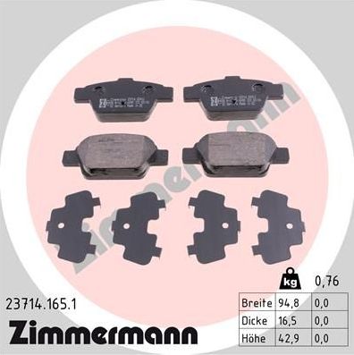 Тормозные колодки Zimmermann задние для Fiat Stilo 2001-2008. Артикул 23714.165.1