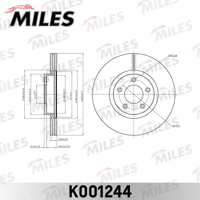 Тормозной диск Miles передний для Mazda 3 I (BK) 2006-2009. Артикул K001244