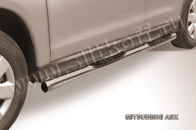 Пороги Slitkoff труба d76 с проступями для Mitsubishi ASX 2010-2012. Артикул MAS007
