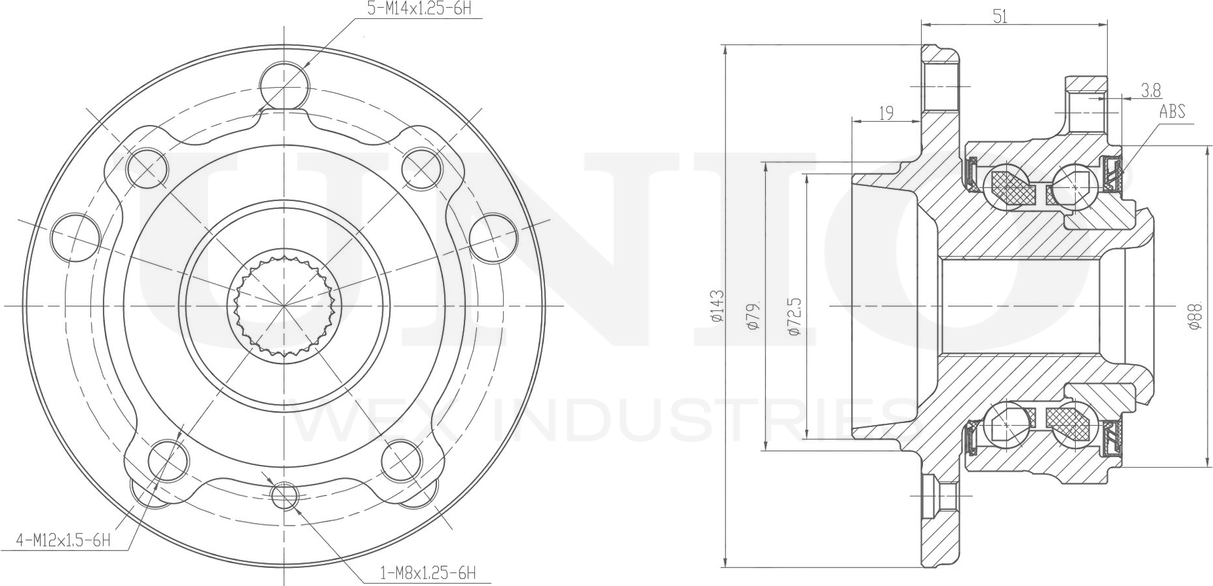 Ступица колеса с интегрированным подшипником (Unio). Артикул HUB-20223
