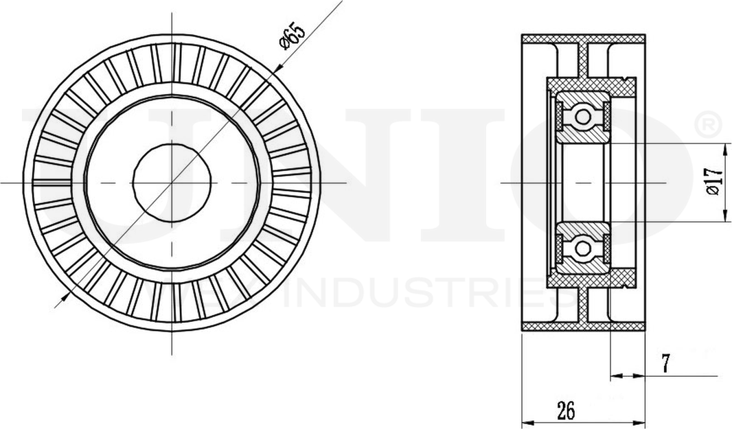 Ролик поликлинового ремня натяжной (Unio). Артикул TNS-10114