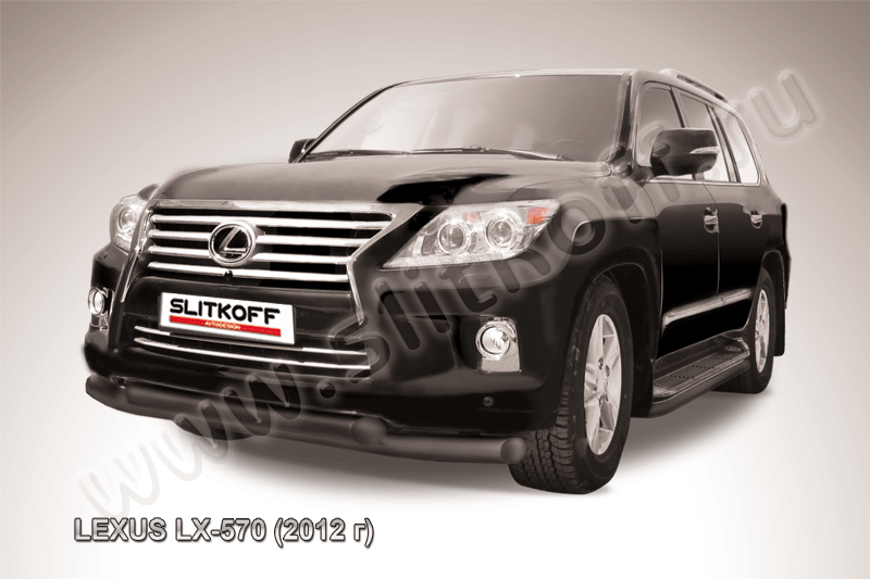 Защита Slitkoff переднего бампера d76/76 двойная ЧЕРНАЯ матовая для Lexus LX 570 2012-2026. Артикул LLX570-12-004B