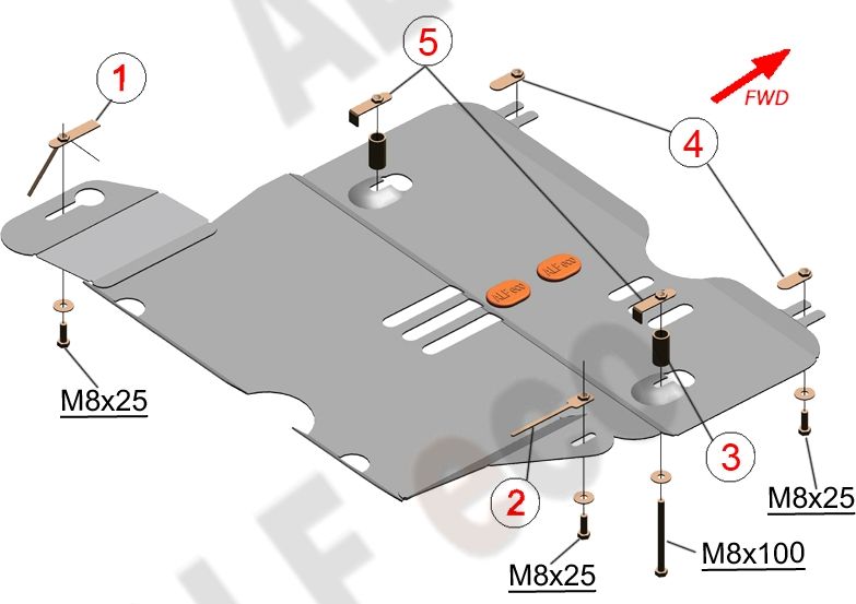 Защита алюминиевая Alfeco для кислородного датчика и катализатора Renault Kaptur 2WD 2016-2026. Артикул ALF.18.15al