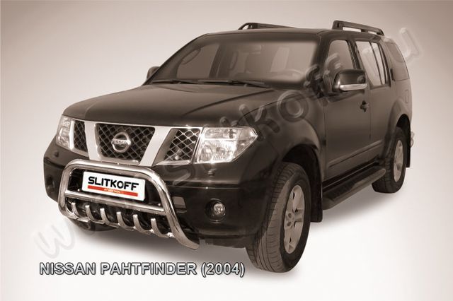 Кенгурятник Slitkoff d76 низкий с защитой картера для Nissan Pathfinder R51 2004-2010. Артикул NIP003