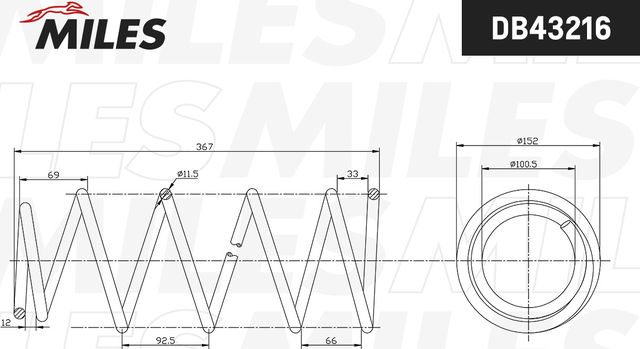Пружина подвески Miles передняя для Toyota Echo 1999-2005. Артикул DB43216