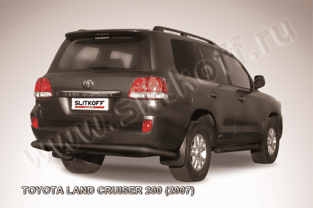 Защита Slitkoff заднего бампера d76 ЧЕРНАЯ матовая для Toyota Land Cruiser 200 2007-2012. Артикул TLC2-022B