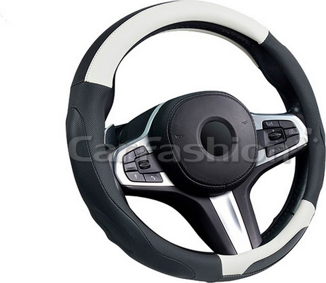 Оплётка на руль CarFashion Laredo (размер M, экокожа, цвет ЧЕРНЫЙ/БЕЛЫЙ). Артикул 31642