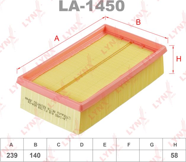 Воздушный фильтр LYNXauto. Артикул LA-1450