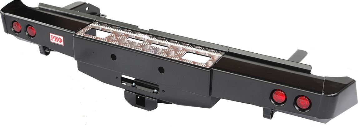 Бампер силовой РИФ задний с площадкой под лебёдку, квадратом под фаркоп и фонарями для Nissan Navara D40 2005-2014. Артикул RIFD40-20135