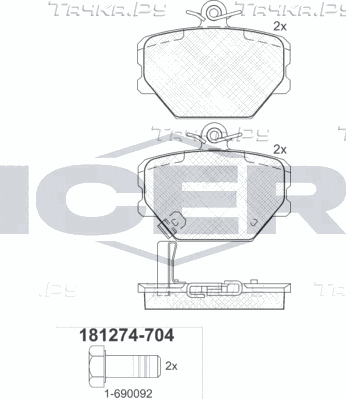 Тормозные колодки Icer передние для Smart Fortwo II (W451) 2007-2015. Артикул 181274-704