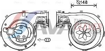Вентилятор, мотор печки (отопителя) салона AVA (полимерный материал). Артикул OL8630