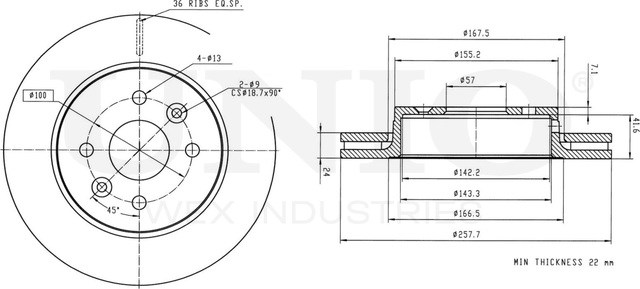 Диск тормозной (Unio). Артикул BRD-20067