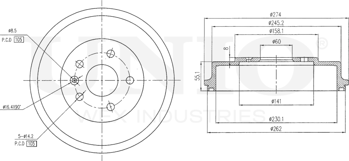 Барабан тормозной (Unio). Артикул BRD-10057