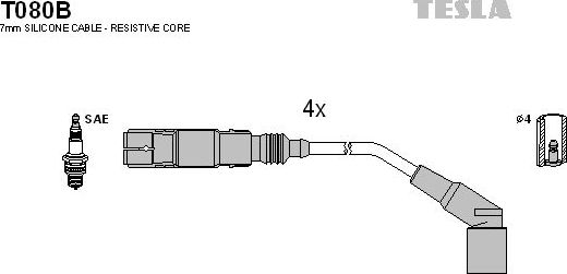 Высоковольтные провода (провода зажигания) (комплект) Tesla. Артикул T080B
