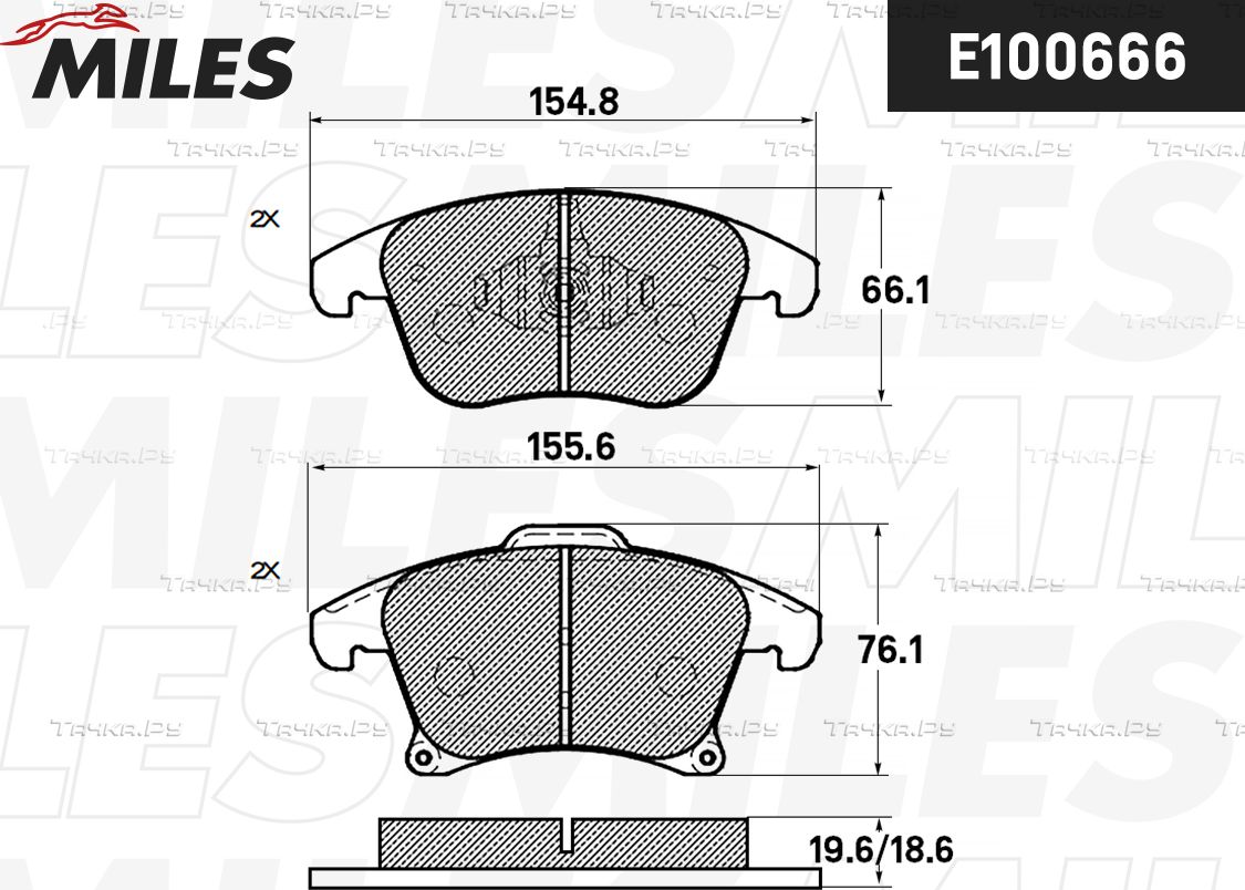 Тормозные колодки Miles (Semi-Metallic) передние для Ford Mondeo V 2014-2026. Артикул E100666