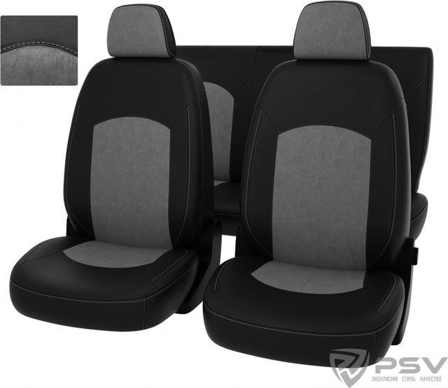 Чехлы PSV Оригинал на сидения для Lada Granta рестайлинг 2018-2026, цвет Черный/темно-серый. Артикул 131814