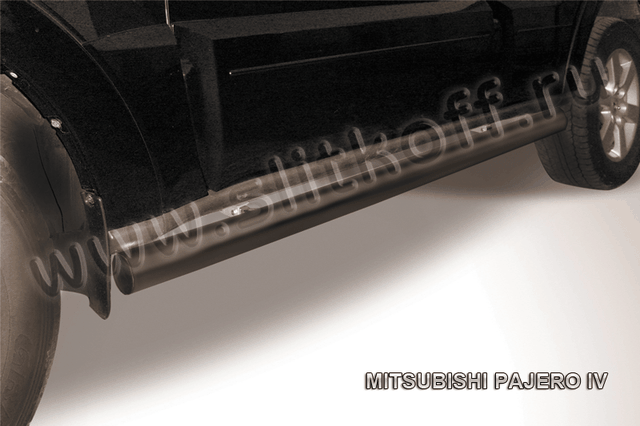 Пороги Slitkoff труба d76 ЧЕРНЫЕ матовые для Mitsubishi Pajero IV 2006-2011. Артикул MPJ012B