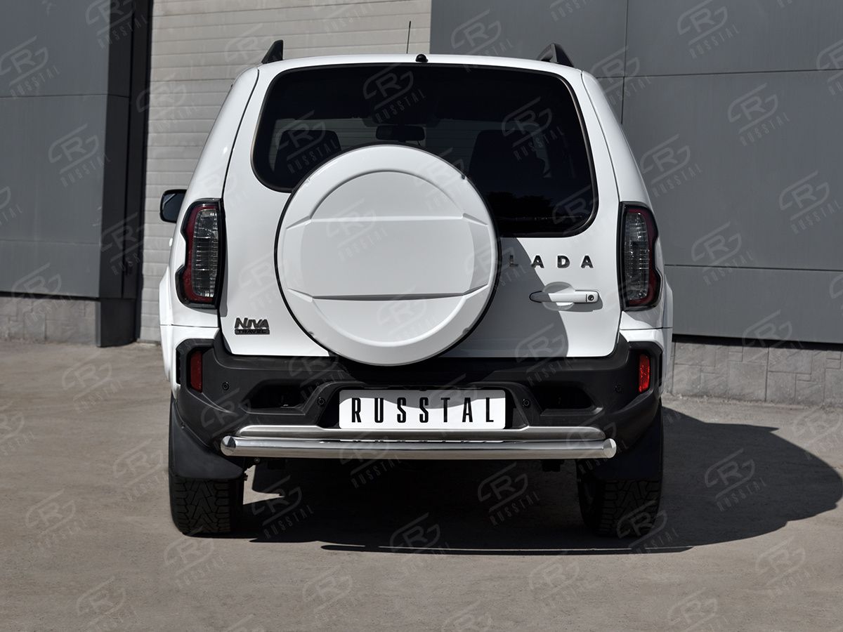 Защита RusStal заднего бампера d63 (дуга) для Lada Niva Travel 2021-2026. Артикул LNTZ-003565