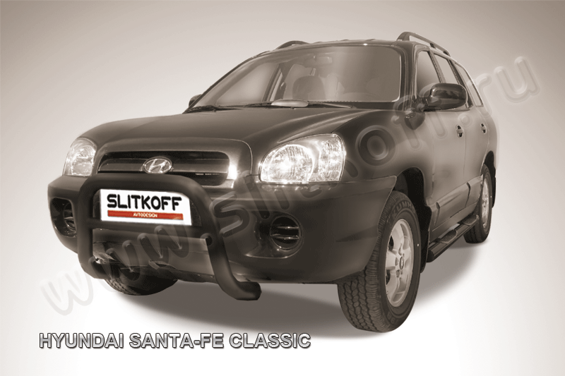 Кенгурятник Slitkoff d76 низкий ЧЕРНЫЙ матовый для Hyundai Santa Fe Classic (Таганрог) 2001-2013. Артикул HSFT004B