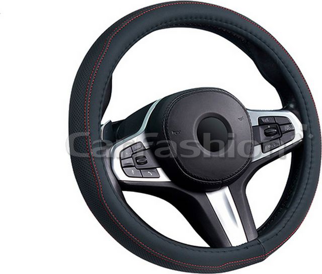 Оплётка на руль CarFashion Derby (размер M, экокожа, цвет ЧЕРНЫЙ/КРАСНЫЙ). Артикул 31630
