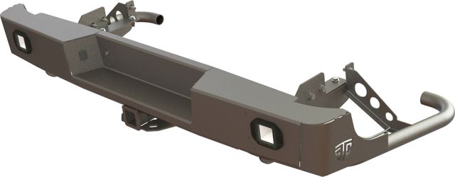 Бампер силовой STC задний для Toyota Hilux VIII 2015-2026 с квадратом под фаркоп и фарами заднего хода/ ПТФ. Артикул STC-TH15-BR-L2