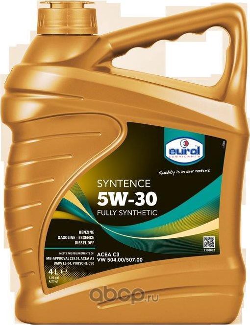 Масло моторное EUROL Syntence SL/CF 5W30 4L E1000624L. Артикул E1000624L