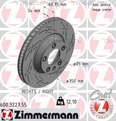Тормозной диск Zimmermann Black Z передний правый для Porsche Cayenne II (958) 2010-2014. Артикул 600.3227.55