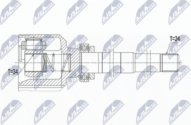 Шрус внутренний (граната) NTY передний правый для Citroen C-Elysee I 2012-2026. Артикул NPW-CT-058