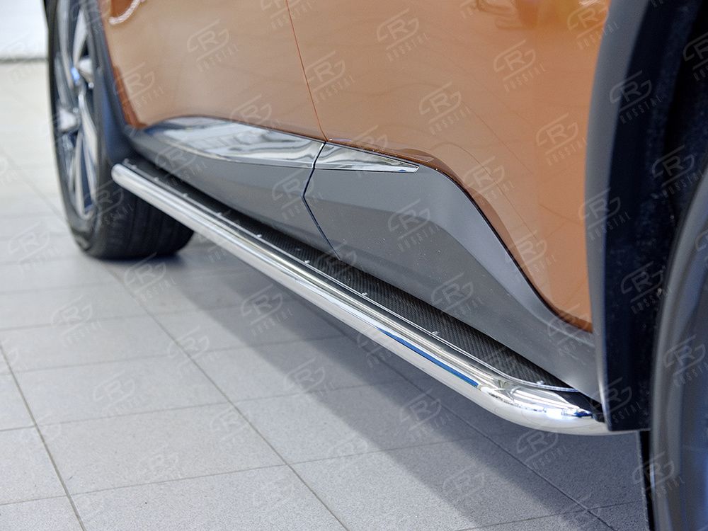 Защита порогов RusStal труба d42 с листом (лист алюм, проф. нерж) для Nissan Murano Z52 2016-2026 (Вариант 3). Артикул NMUL-0024093