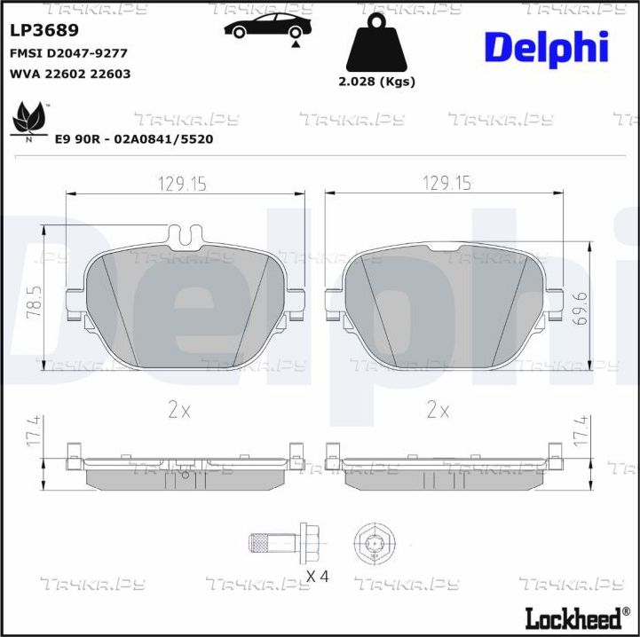 Тормозные колодки Delphi для Mercedes-Benz GLC I (X253) 2019-2026. Артикул LP3689