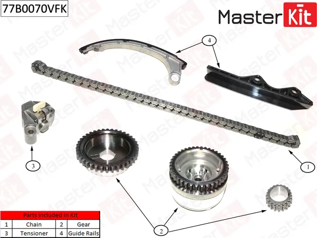 77B0070VFK Комплект цепи ГРМ NISSAN Micra III/Note E11C G10/12DE/CR14DE 1.2i-1.4i 03-12 (VVT) (Master KIT). Артикул 77b0070vfk