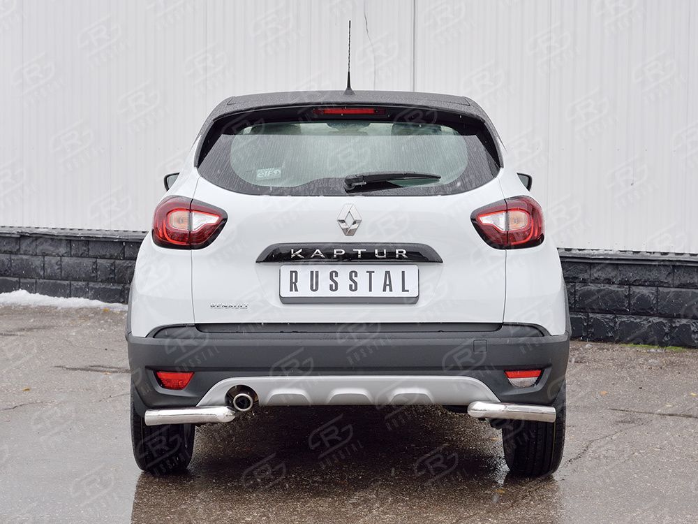 Защита RusStal заднего бампера уголки d63 секция для Renault Kaptur 2016-2026. Артикул RKPZ-002473