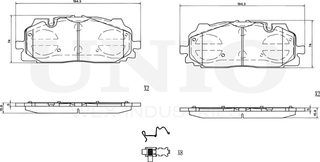 Колодки тормозные дисковые, комплект (Unio). Артикул BRP-20342