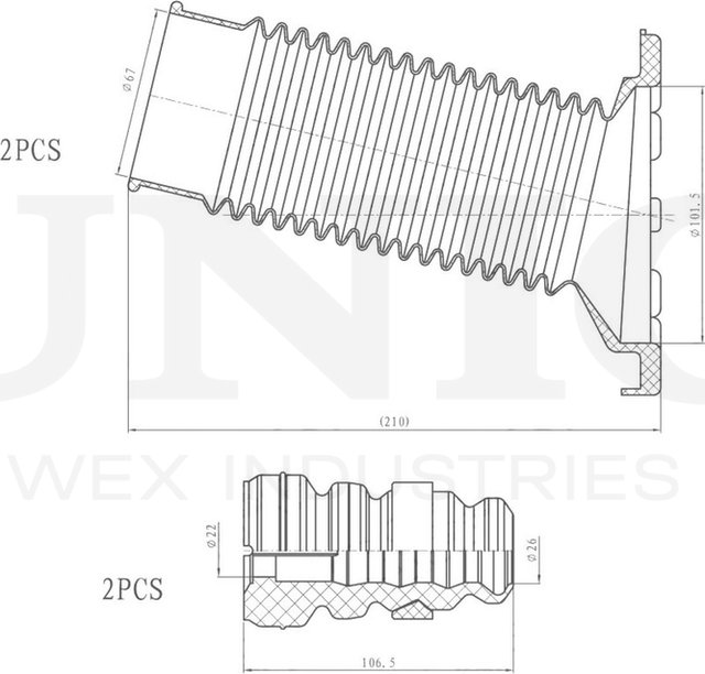 Отбойник и пыльник амортизатора, комплект (Unio). Артикул DUC-50097
