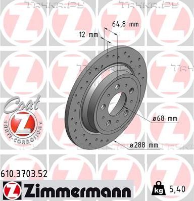 Тормозной диск Zimmermann Sport Coat Z задний для Volvo S60 I 2000-2010. Артикул 610.3703.52