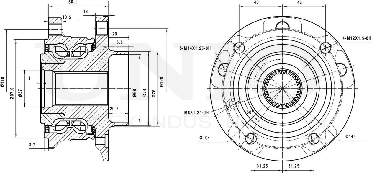 Ступица колеса с интегрированным подшипником (Unio). Артикул HUB-20096