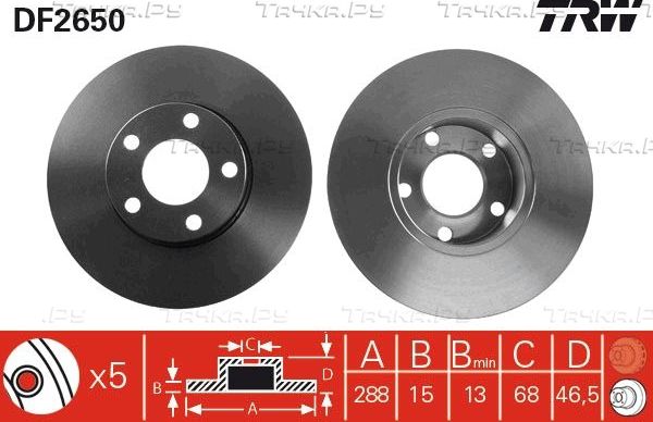Тормозной диск TRW передний для Audi 100 IV (C4) 1990-1994. Артикул DF2650