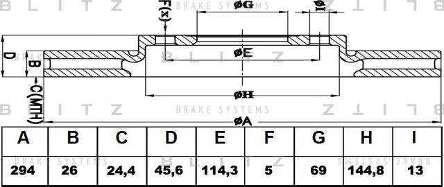 Диск тормозной MITSUBISHI ASX/OUTLANDER 06- перед. вент. (Blitz). Артикул BS0328