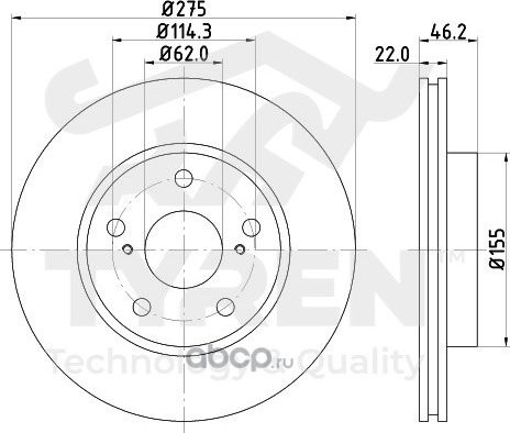 Тормозной диск (Tyren). Артикул TYR1022471