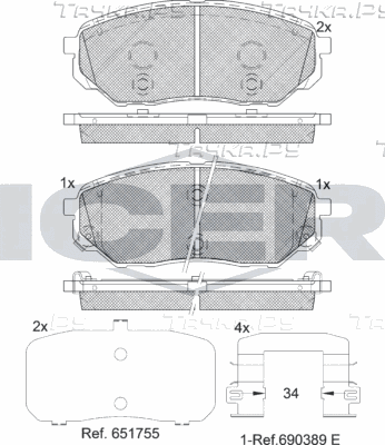 Тормозные колодки Icer передние для Kia Sorento III Prime 2015-2026. Артикул 182244