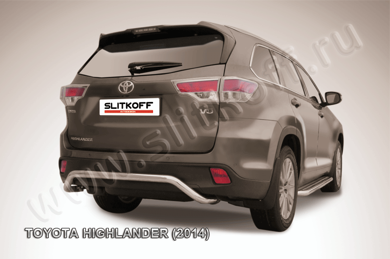 Защита Slitkoff заднего бампера d57 скоба для Toyota Highlander II 2014-2026. Артикул THI14-016