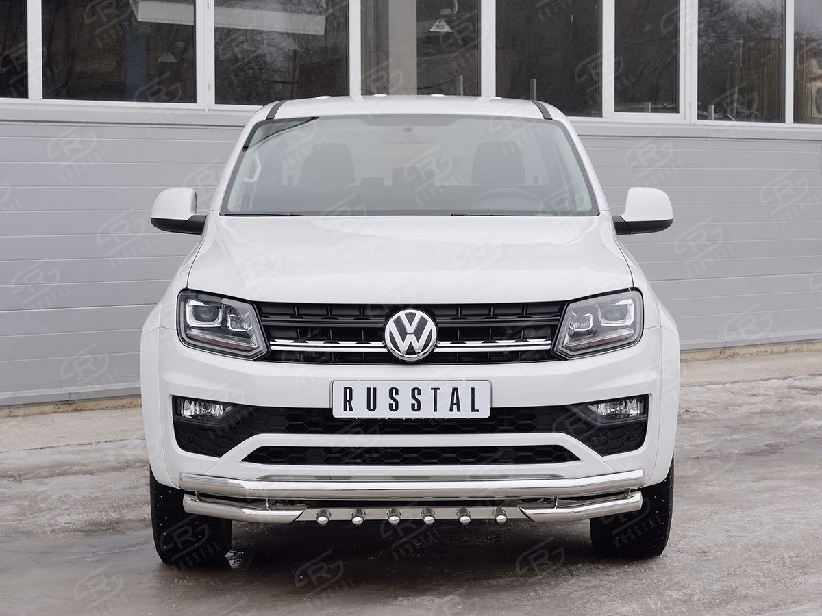 Защита RusStal переднего бампера d63 секция-d63 уголки+d42 зубы для Volkswagen Amarok I 2016-2026. Артикул VAMZ-002536
